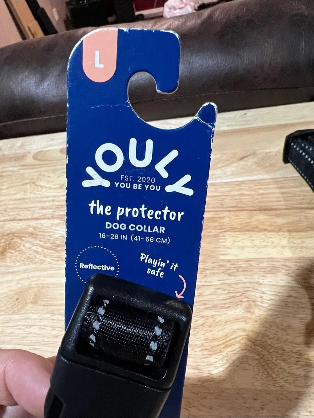 The Protector Reflective Black Dog Collar - Large 16-26” z97